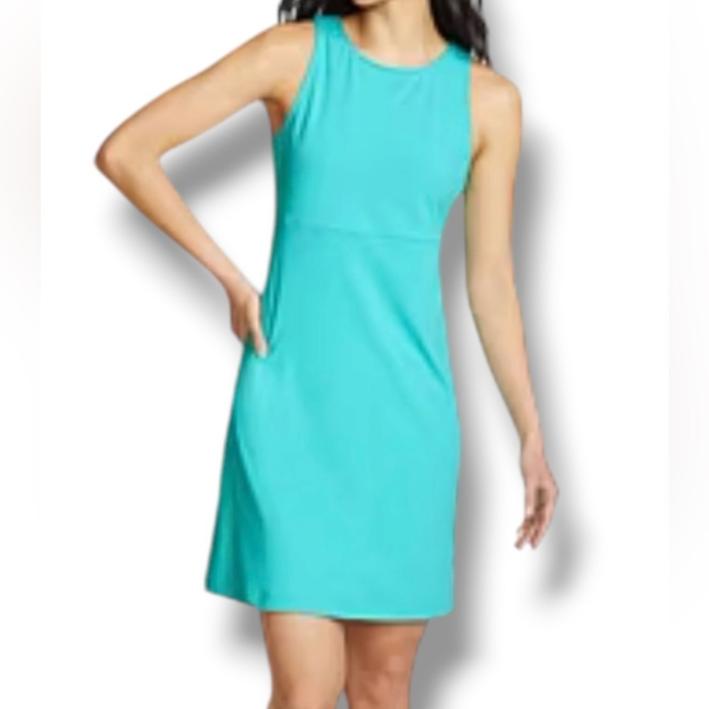NWT EDDIE BAUER Women’s Aster Sleeveless Empire-Waist Dress - Turquoise L